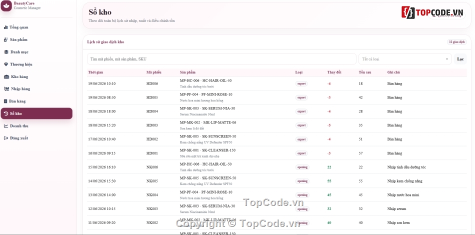 Website quản lý,quản lý cửa hàng,quản lý cửa hàng mỹ phẩm